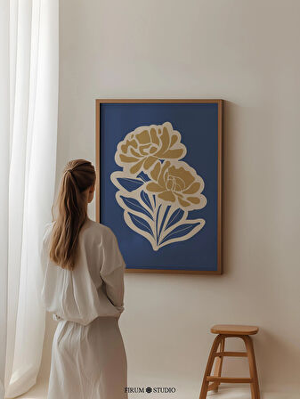 Renkli Mavi ve Sarı Çiçekli Duvar Sanatı - Eklektik Daireler İçin Maksimalist Bohem | Trend Estetik Dekor İçin Sanat |