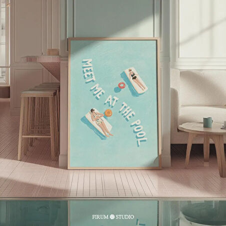 Havuzda Buluşalım Duvar Sanatı, Pastel Yaz Duvar Dekoru, Eğlenceli ve Trend Sanat