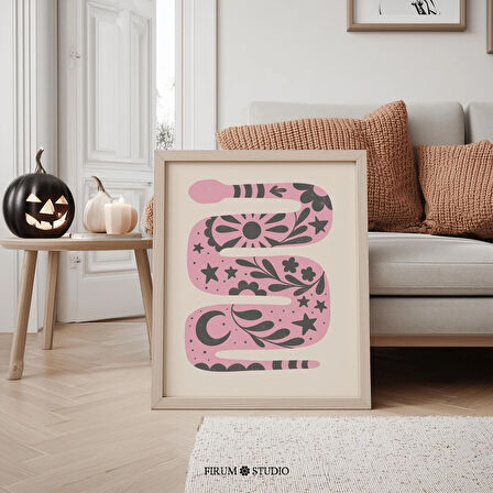 Yılan Duvar Dekoru, Pembe Gotik Sanatı, Duvar Sanatı, Pembe Cadılar Bayramı Sanatı, Sevimli Cadılar Bayramı Dekoru