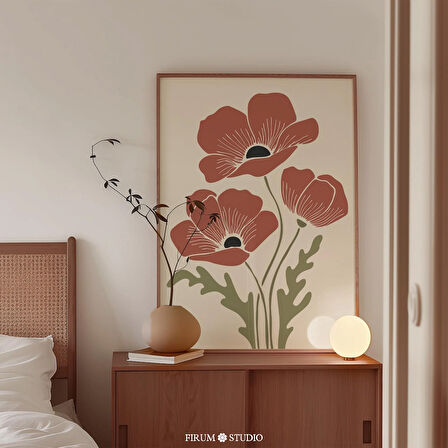 Boho Soyut Gelincik Çiçekleri Sanatı, Oturma Odası İçin Toprak Tonları