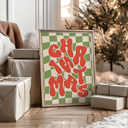 Retro Kırmızı ve Yeşil Noel Sanatı