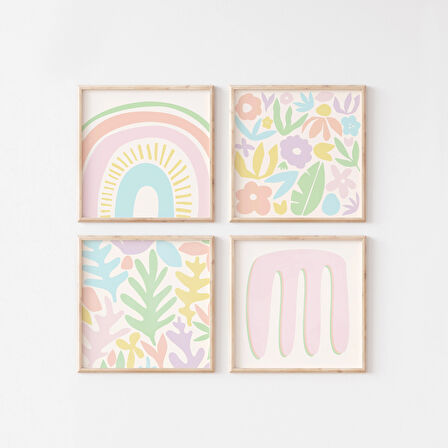 Danimarka Pastel Boyası, 4'lü Set, Kare Duvar Sanatı Seti, Galeri Duvarı