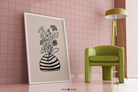 Sevimli Çiçekli Duvar Dekoru, Vazoda Çiçekler İllüstrasyonu