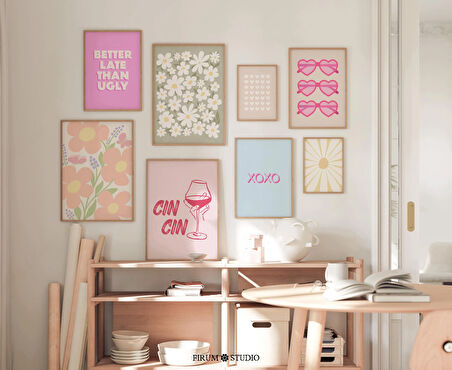 Pastel Estetik Tuhaf Duvar Galerisi 8'li Duvar Sanatı Seti - Maksimalist İç Mekanlar İçin Eğlenceli ve Trend Dekor | Sevimli Paket |