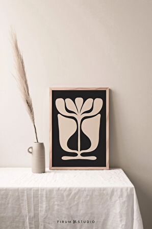 Kasvetli Çiçek Sanatı, Sanat, Bej Siyah Duvar Sanatı, Organik Minimalist, Orta Yüzyıl Modern