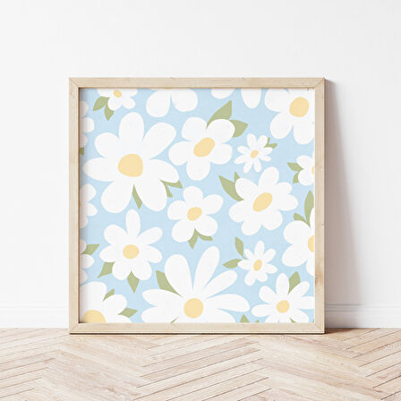 Pastel Oda Dekoru, Papatya Duvar Sanatı, Gök Mavisi, Duvar Sanatı, Yurt Odası Duvar Dekoru