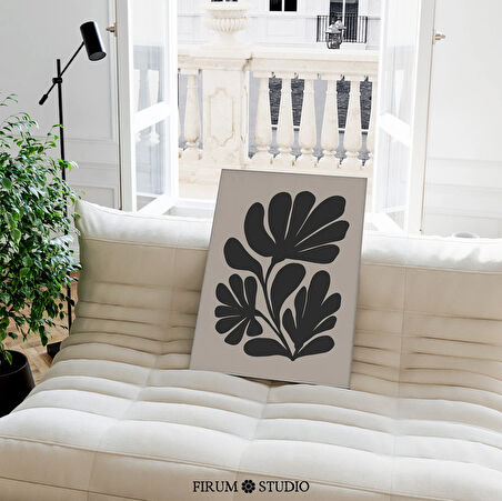 Siyah ve Bej Modern Çiçek Desenli