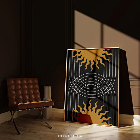 Orta Yüzyıl Modern, Güneş Sanatı, Soyut Gökkuşağı, Hardal Sarısı Sanat, Minimalist Çizgiler