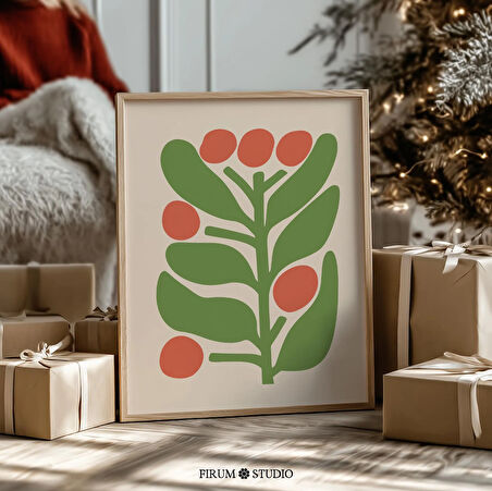 Renkli Soyut Botanik Tatil Duvar Sanatı, Modern Noel Posteri