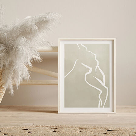 Kadın Çizgi Sanatı, Adaçayı Yeşili, Japandi Duvar Sanatı, Minimalist Poster