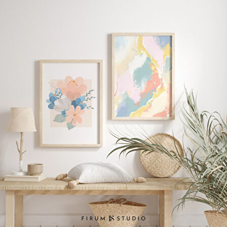 Pastel Set, Soyut 2'li Set, Maksimalist Dekor, Danimarka Pastel Dekoru, Pastel Çocuk Odası Dekoru