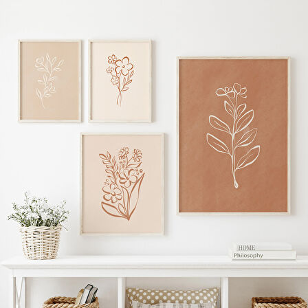 Yanık Turuncu Sanat, 4'lü Set, Botanik Set, Çiçek Galerisi 4'lü Set