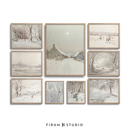 Sessiz Kış 9'lu Set, Noel Galerisi, Nötr Noel Sanatı