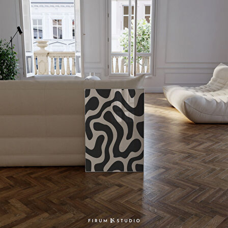 Siyah ve Bej Modern Soyut Şekiller Duvar Sanatı | 1869 | Eğlenceli Retro Duvar Sanatı, Koyu Bohem Duvar Sanatı