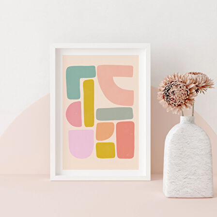 Soyut Şekiller, Bohem Sanatı, Modern Soyut Sanat, Pastel Pembe Duvar Sanatı