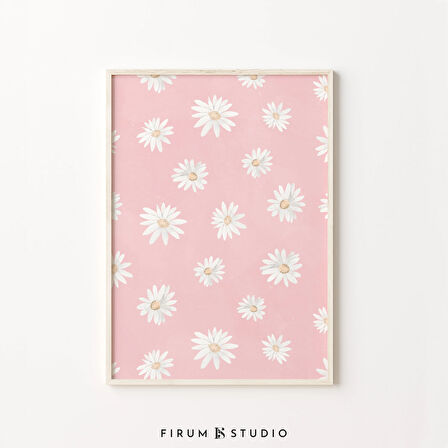 Papatya Duvar Sanatı, Pembe Yurt Dekoru, Duvar Sanatı, Çiçek, Bohem Duvar Sanatı, Danimarka Pastel Dekoru