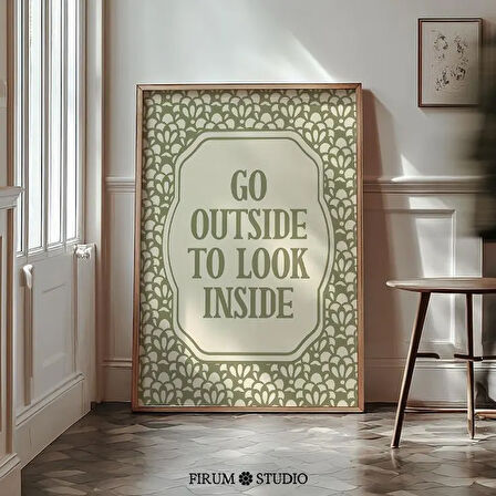 Dışarı Çıkın ve İçeriye Bakın Adaçayı Yeşili Duvar Sanatı