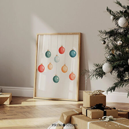 Minimal Renkli Tatil Duvar Dekoru - Şenlikli Noel Estetiği İçin Eklektik Daire | Bohem Noel Sanatı |