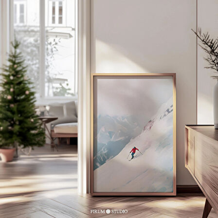 Dağ Evi Kış Sanatı - Kayak Severler İçin Pastel Duvar | Dağ Kenarı Dekoru | Airbnb ve İnzivalar için |