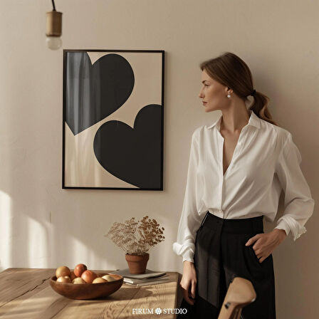 Siyah ve Bej Minimalist Kalpler Duvar Sanatı