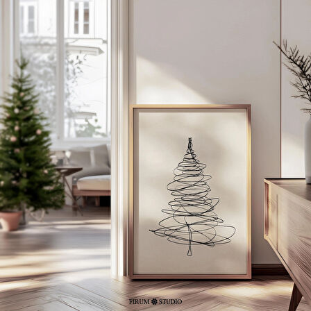Minimalist Noel Ağacı Duvar Sanatı - Eklektik Tatil Dekoru | Retro Minimal Noel Çizgi Sanatı ve Modern Noel |