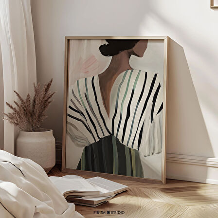 Siyah Beyaz Çizgili Modern Kadın - Giyinme Odaları İçin Duvar Dekoru ve Kadınsı Estetik | Trend Duvar Sanatı |