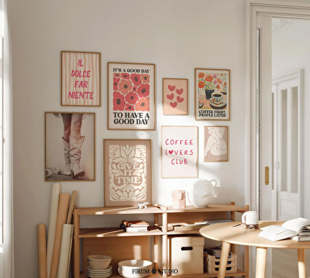 Eğlenceli Pembe ve Nötr 8'li Set - Eklektik Yurt Odası Dekorasyonu İçin Trend Duvar Sanatı | Canlı ve Eğlenceli Duvar Dekoru Paketi |