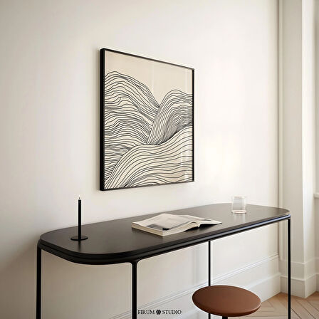 Minimal Çizgiler Sanatı, Bej ve Siyah, Kare Duvar Sanatı, Nötr Estetik