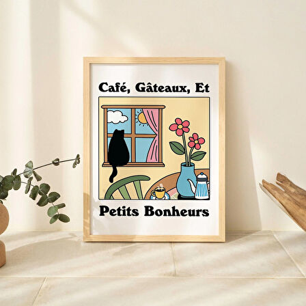 ÇERÇEVELİ Le Gateaux, Fransız Kafe Chat Noir Baskısı, Retro Kedi Posteri, Mutfak Dekoru, Renkli Posterler