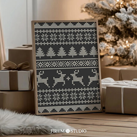 Kasvetli Modern Noel Desenli Duvar Sanatı, Nötr Bej ve Siyah Festival Posteri