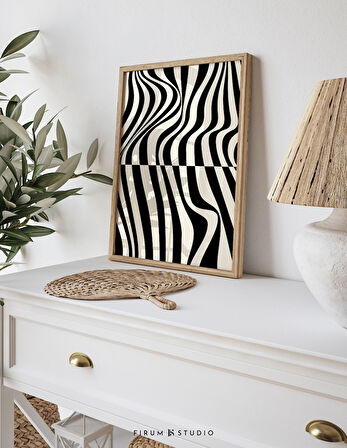 Arka ve Beyaz Geometrik Poster, Orta Yüzyıl Modern