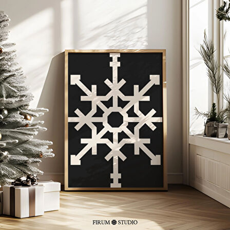 Minimalist Kar Tanesi Duvar Sanatı, Siyah ve Bej Noel