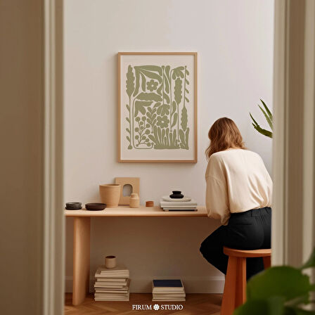 Adaçayı Yeşili Yabani Çiçek Duvar Sanatı