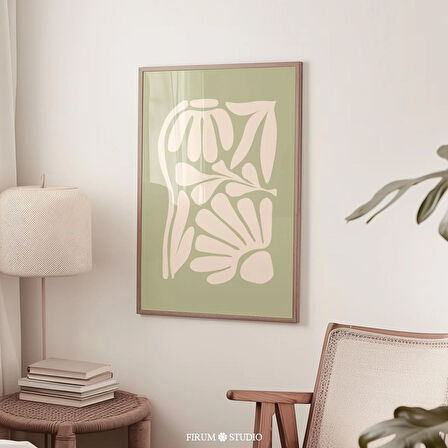 Adaçayı Yeşili Soyut Çiçekli Duvar Sanatı - Sönük Yeşil Organik Estetik Oturma Odası Duvar Dekoru, Bohem Botanik Sanat Posteri |