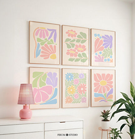 Pastel Çiçek Galerisi 6'lı Set, Danimarka Pastel Soyut Çiçekleri 6'lı Set