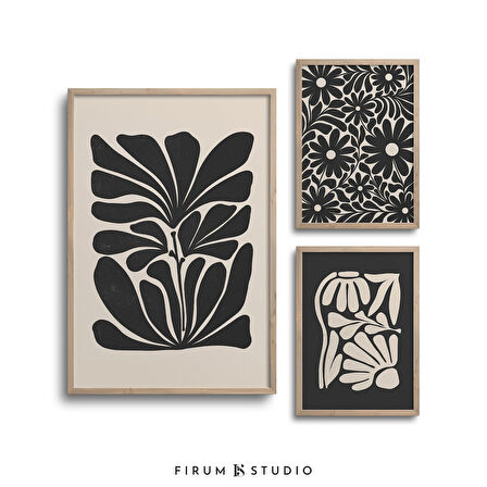 Modern Galeri Duvarı, 3'lü Duvar Sanatı Seti, Botanik Seti, Duvar Sanatı, Kasvetli Botanik Sanatı