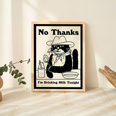 ÇERÇEVELİ Kovboy Kedi Baskısı, Retro İçecek Posteri, Süt Posterleri, Süt İçiyorum Baskıları, Mutfak Dekoru