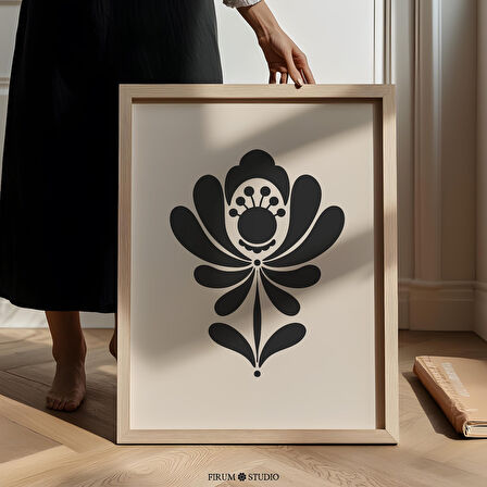 Bej ve Siyah İskandinav Halk Duvar Sanatı