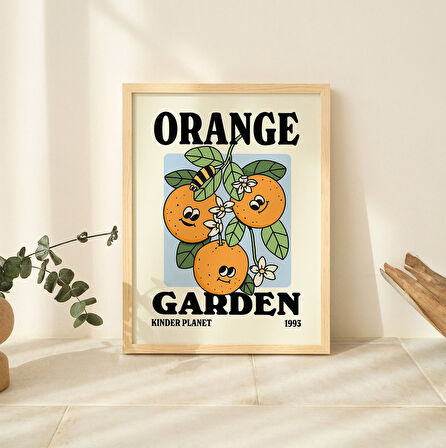 Retro Portakal Bahçesi Posteri, Şirin Çiçek Pazarı, Trend Ofis Dekoru
