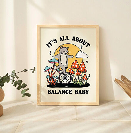 Çerçeveli Denge Kedi Baskısı, Denge Bebek Alıntı Posteri, Kedi Posterleri, Cottagecore Baskıları