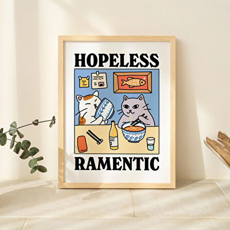 ÇERÇEVELİ Umutsuzca Deli Kedi Baskısı, Ramen Sever Kafe Baskısı, Retro Kedi Posteri, Mutfak Dekoru, Renkli Posterler