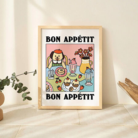 ÇERÇEVELİ Renkli Kafe Köpek Baskısı, Retro Yemek Posteri, Afiyet Olsun Fransız Baskıları, Mutfak Dekor Posterleri