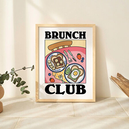 Çerçeveli Eklektik Pembe Mutfak Baskısı, Brunch Kulübü Kafe Posteri, Sevimli Yemek Odası Baskıları, Yurt