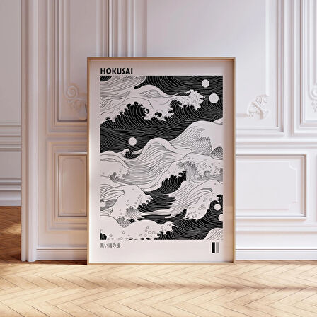 Hokusai Esintili Siyah Beyaz Poster, Japon Duvar Sanatı, Hokusai, Japandi Duvar Sanatı