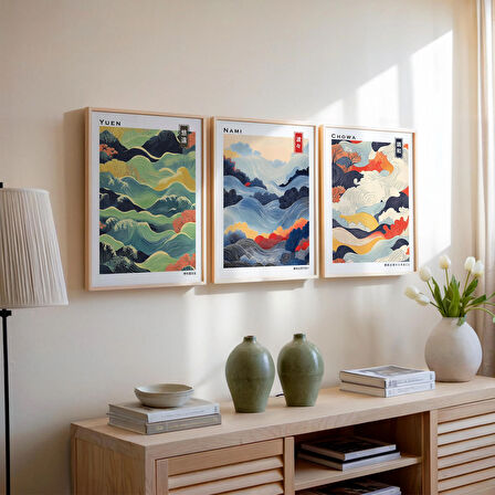 Japandi Duvar Sanatı 3'lü Set, Wabi Sabi Duvar Sanatı, Japon Duvar Sanatı, Duvar Sanatı