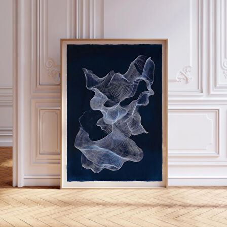 Orta Yüzyıl Modern Lacivert Poster, Modern Soyut Sanat, Japandi Duvar Sanatı