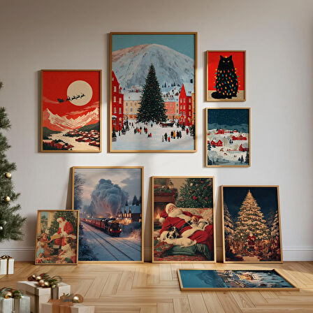 25'li Noel Duvar Sanatı Seti, Noel Poster Seti, Rustik Noel Baskıları