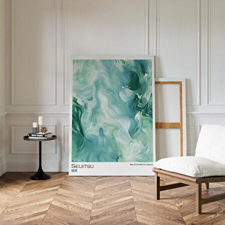 Adaçayı Yeşili ve Mavi Modern Nötr Ev Dekorasyonu, Meditasyon Odası Posteri, Japandi Duvar Sanatı