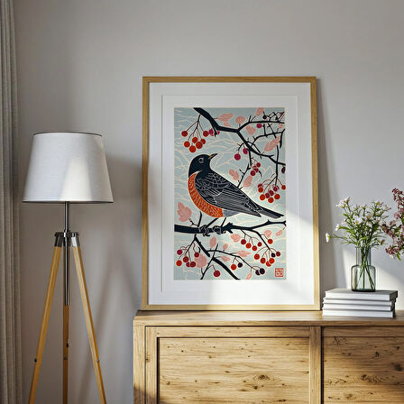 Halk Sanatı Kuşu: Kış Dalı, Kırmızı Meyveler ( )