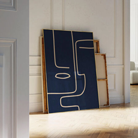 Soyut Yüz Çizgi Sanatı: Lacivert Minimalist Duvar Dekoru ( )